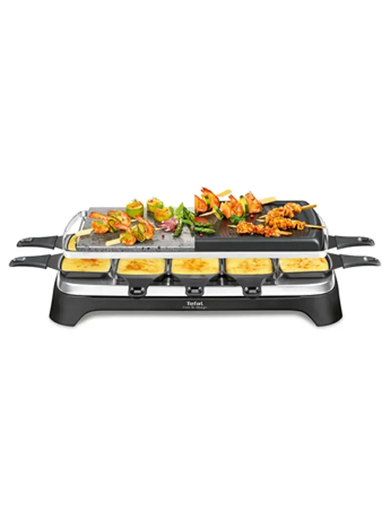 1350W 3-in-1 Stainless Steel Raclette Grill Plancha With 10 Non-Stick Pans (L53 x W28 x H15)cm