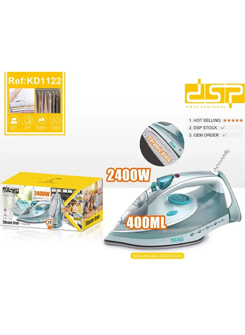 2400W Ceramic plate Steam Iron With 400ml Water Tank KD1122