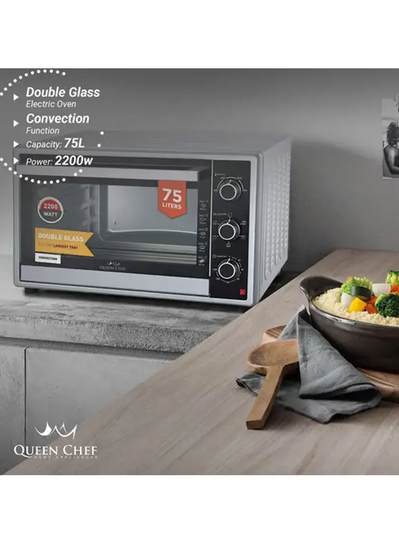 2200W 55L Stainless Steel Electric Oven With Bell Ring & Indicator Light QCE055 (L38 x W59 x H48)cm