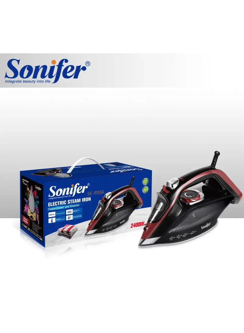 2400W 360mL Ceramic Soleplate Electric Steam Iron with Multi–Functions Steam Modes & Safety Protection - SF-9153A - Black & Red