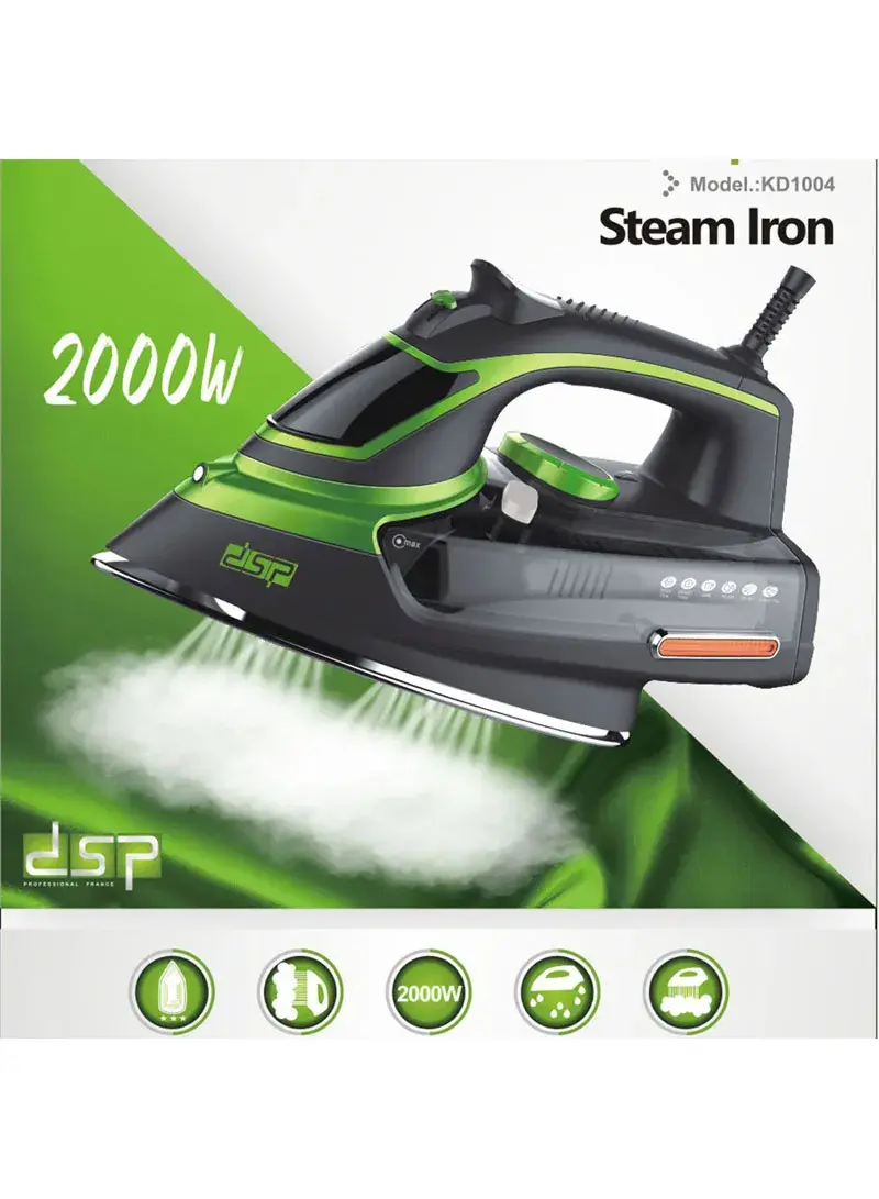 2000W Steam Iron with powerful steam technology ,Ceramic Soleplate, Adjustable Temperature & Self-Cleaning Function KD1004 - Green