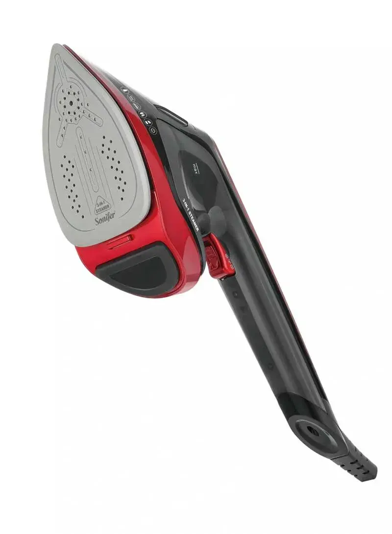 1800W 3 in 1 Multifunctional Non-Stick Ceramic Plate Steam Iron With 100ml Water Tank Capacity & Automatic Shutdown SF-9133A - Red