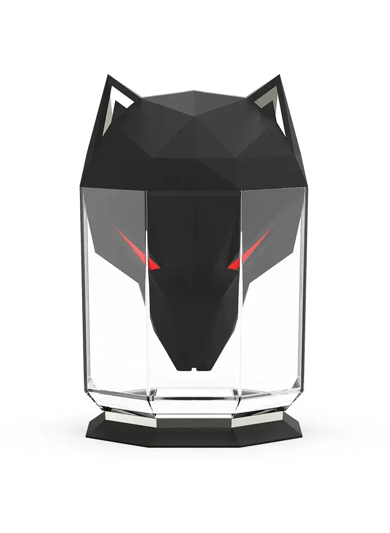 650ml Rechargeable Wolf Humidifier with Colorful LED Lights & Dual Spray Modes - Black