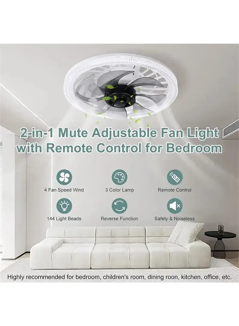 2in1 Socket Modern Dimmable Ceiling Fan Light with 4-Speed Adjustment and Remote Control – Tawny