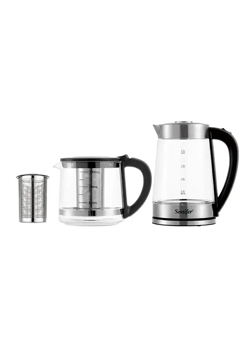 1500W 2L+1L Borosilicate Glass Electric Kettle & Teapot with Infuser, Automatic Shut-Off & 360-degree Swivel Base SF-2117 (W26 x D26 x H50)cm