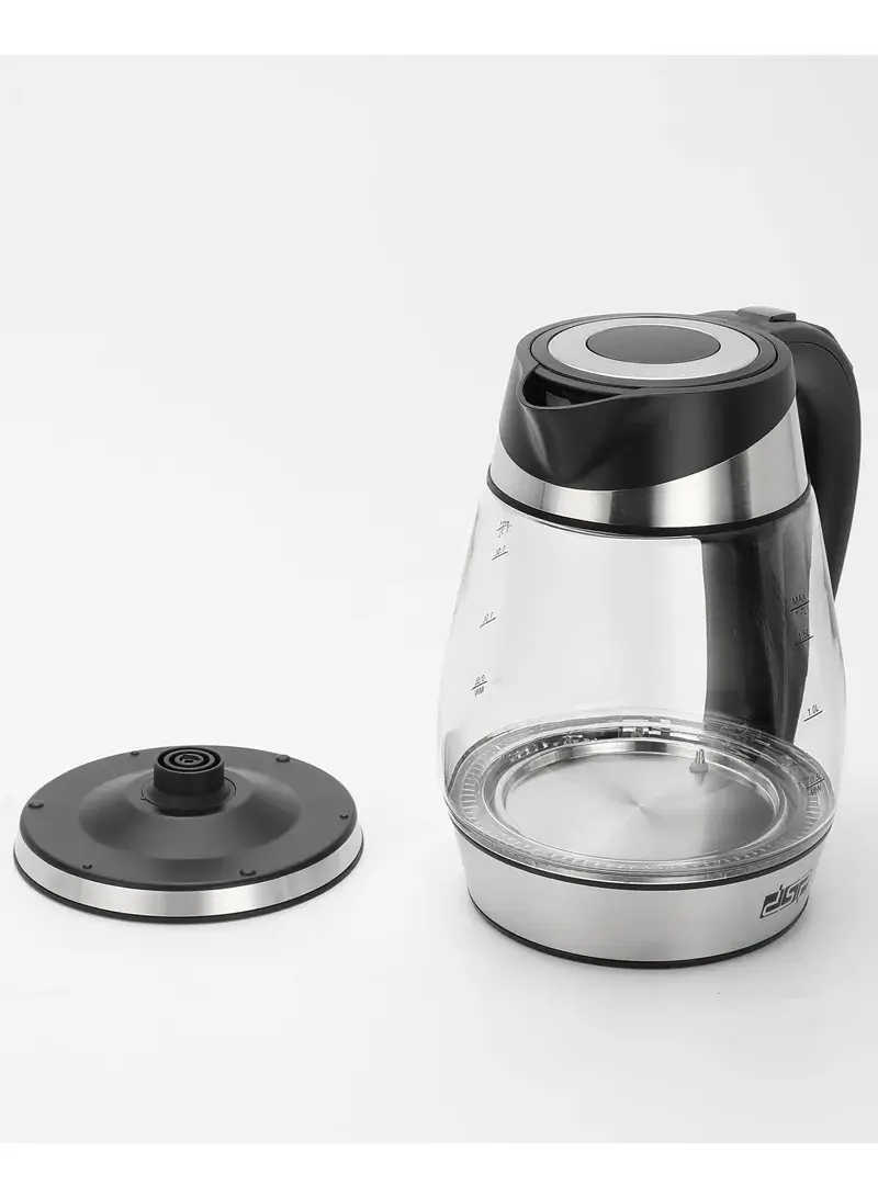 2200W 1.7L Fireproof Glass Electric Kettle With Automatic Switch Off & Powerful Filtration KK1283 (L20 x W15 x H24)cm - Black & Silver