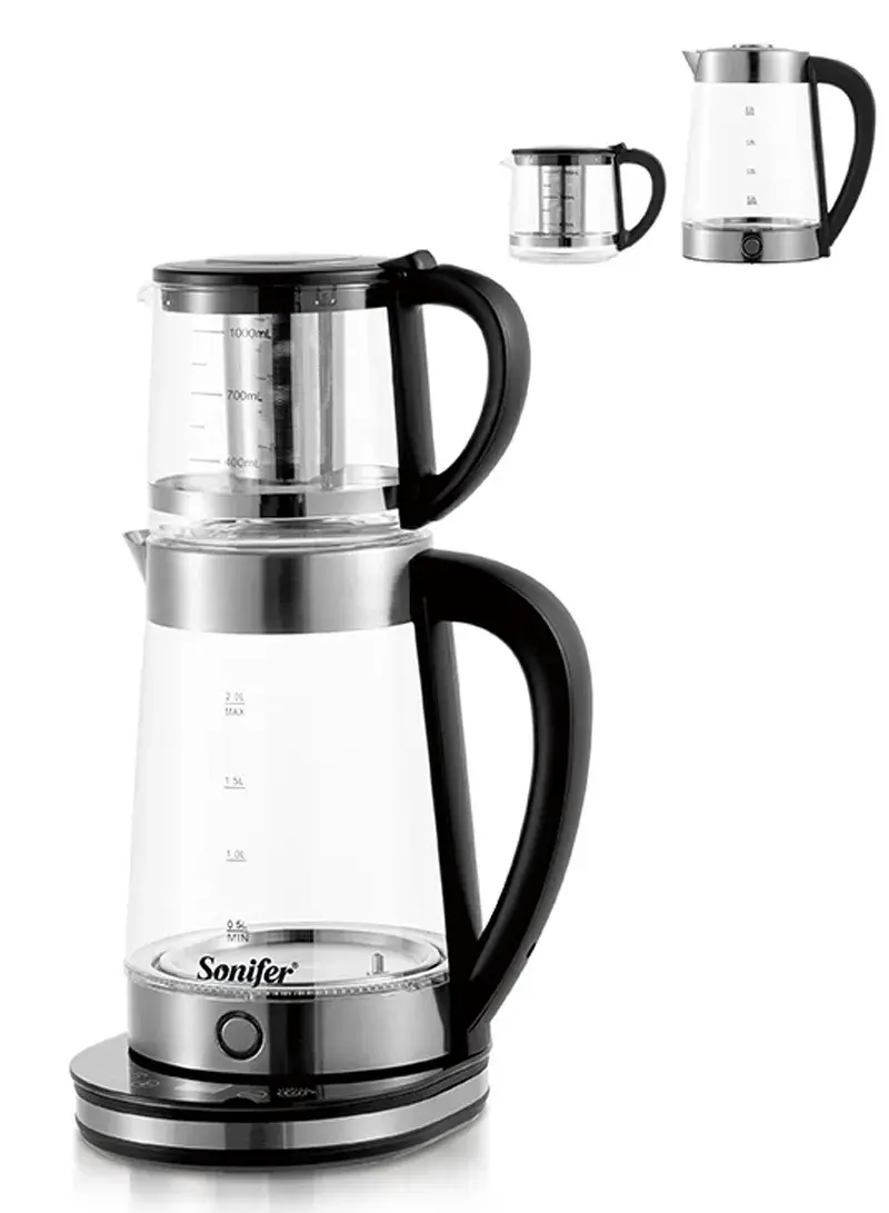 2000W 2L+1L Borosilicate Glass Electric Kettle & Teapot with Infuser, 360-degree Swivel Base, Automatic Shut-Off & Keep Warm Function SF-2119 (W23 x D17.5 x H43)cm