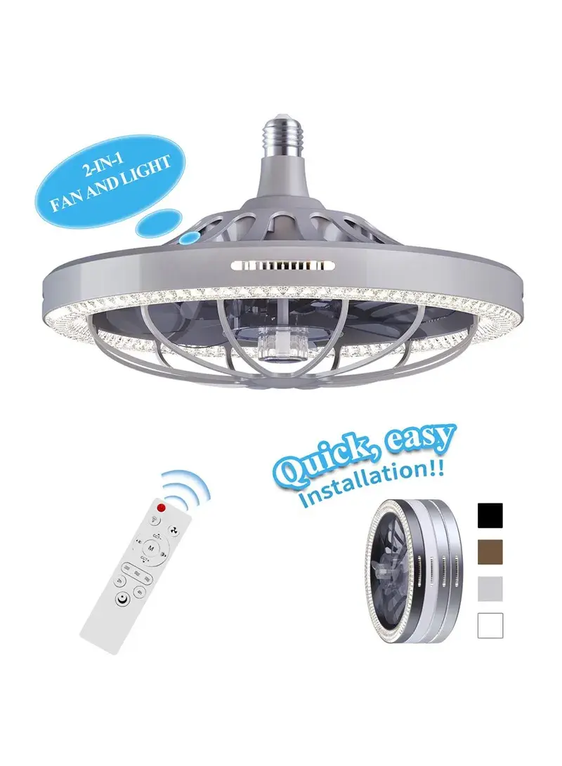 30W LED Ceiling Fan Light Smart Dimmable Remote Control Pendant Fan Lamp 3 Speed Adjustable LEC019 - Grey / Crystal Cover