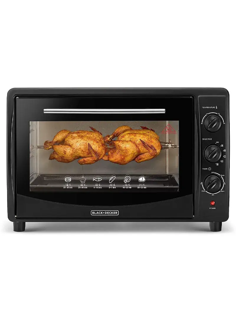 1800W 45L Double Glass Multifunction Toaster Oven With Rotisserie For Toasting/ Baking/ Broiling Black TRO45RDG-B5