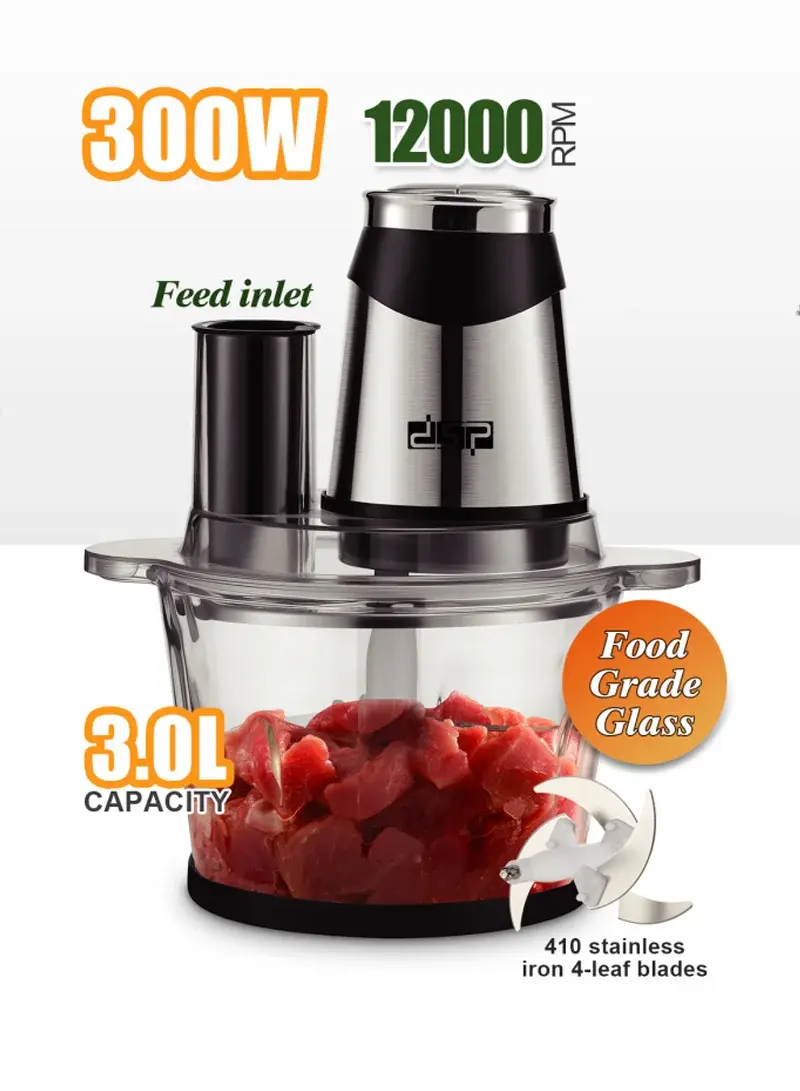 300W 3.0L 420 Stainless Steel Professional Food Chopper With 2 Speeds & Glass Bowl KM4110