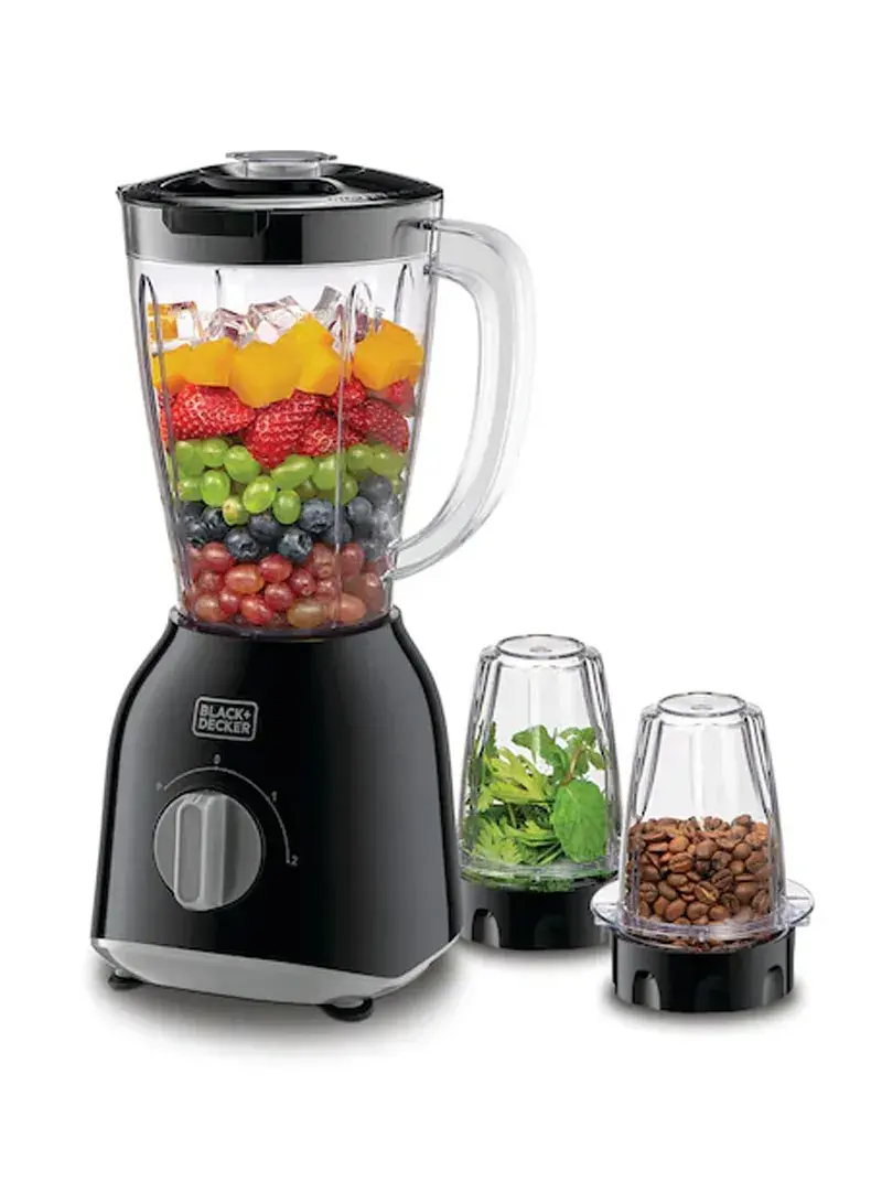 400W 1.5L Glass Plastic & Stainless Steel Blender With 2 Grinder Mill For Fruits Vegetables & Coffee Grinding BX365-B5