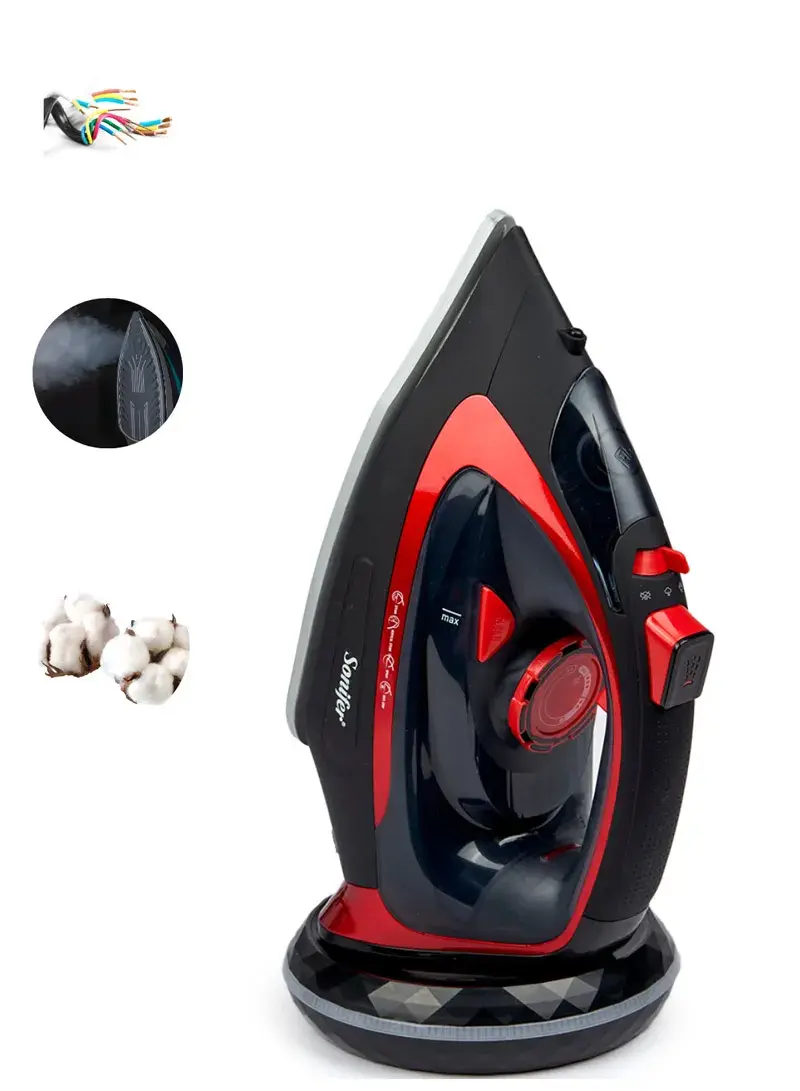 2200W 400ml Electric Ceramic Soleplate Iron Steamer, Adjustable Temperature Steam Iron SF-9067 - Red