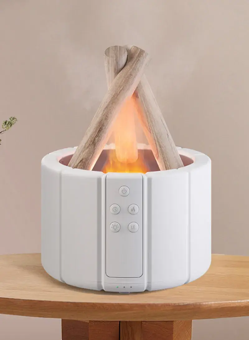 Creative Campfire Simulation Aroma Diffuser Humidifier with Remote Control & LED Light Effects - White