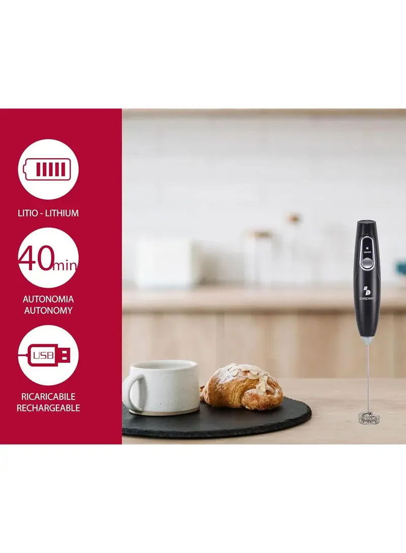 Milk Frother Rechargeable, Stainless Steel Whisk, 40min Runtime, USB Charging P102SBA009