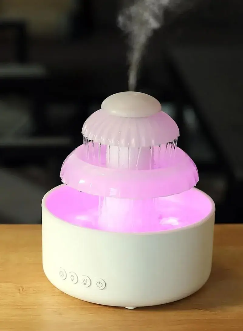 600mL Waterfall Rainflow Humidifier with Adjustable Colors (D17.5 × H20)cm