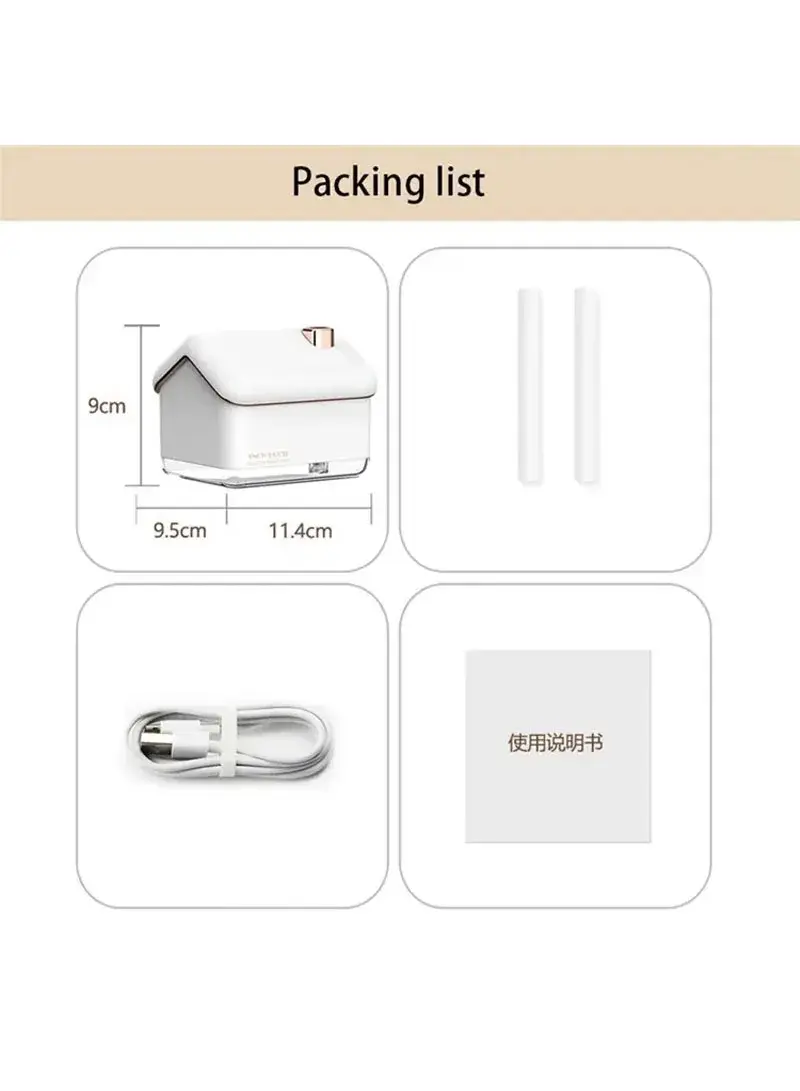 Cute Snow House Mini USB Humidifier Mute Home & Office Mist Diffuser Night Light Christmas Gift - White