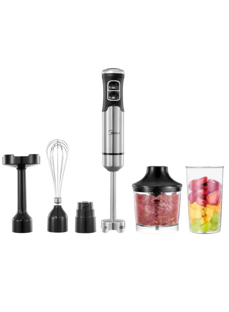 Hand Blender 900W, Variable Speed & Turbo, Stainless Steel, Multi-Function with Whisk, Chopper & Beaker MJ-BH1001W