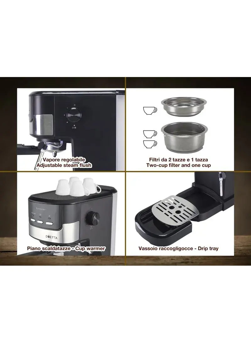 2-in-1 Espresso Coffee Machine 1100W, 15 Bar, 1.2L, Ground Coffee & ESE Pods