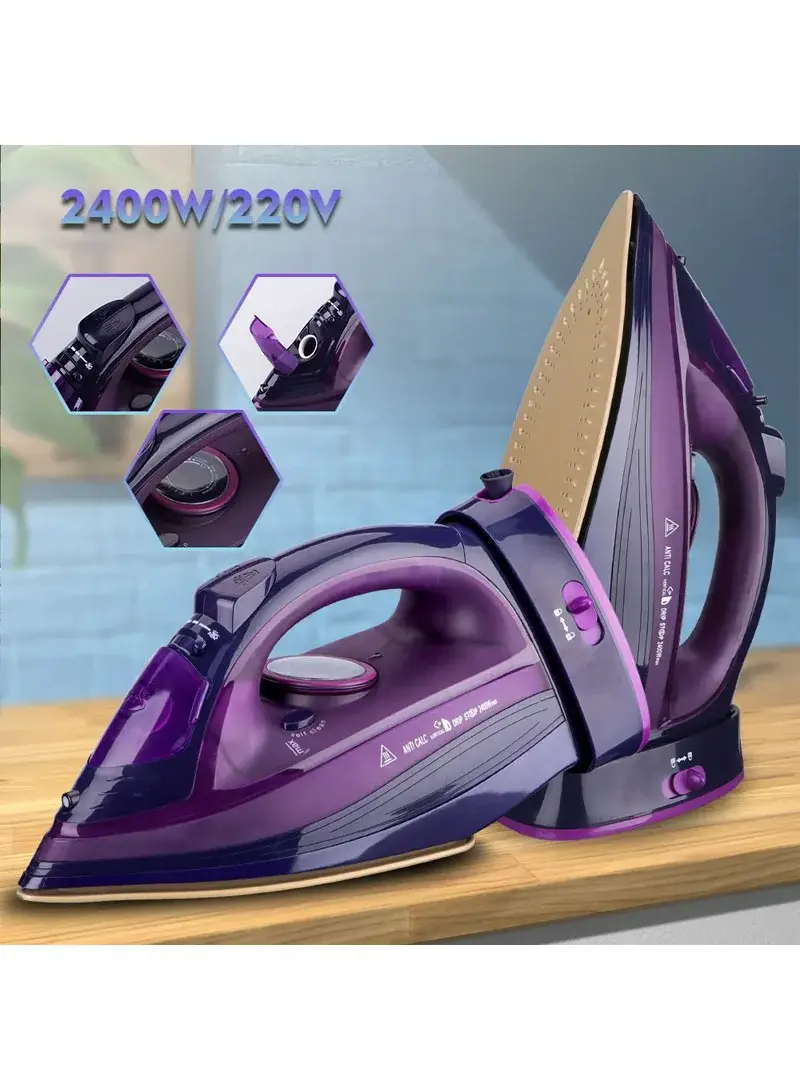 2400W 300ml Cordless Adjustable Temperature Ceramic Sole Plate Electric Steam Iron R1210 - Green