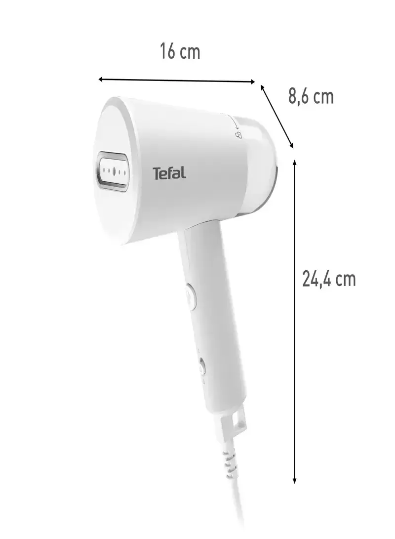 1200W Tefal Origin Travel Handheld Steamer 25-second Heat-up Time Refreshing Steam Power (L16 x W8.5 x H24.5)cm - Grey & White