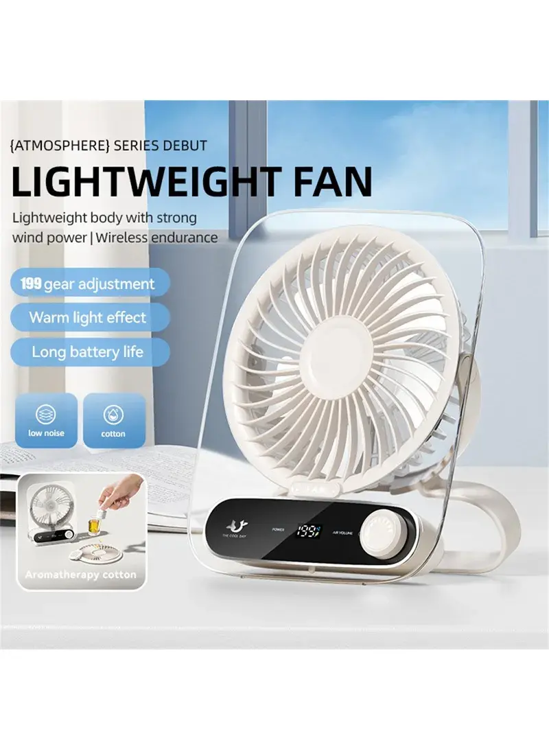 Desk Fan Wide Angle Powerful Airflow Portable Hanging Fan - Black