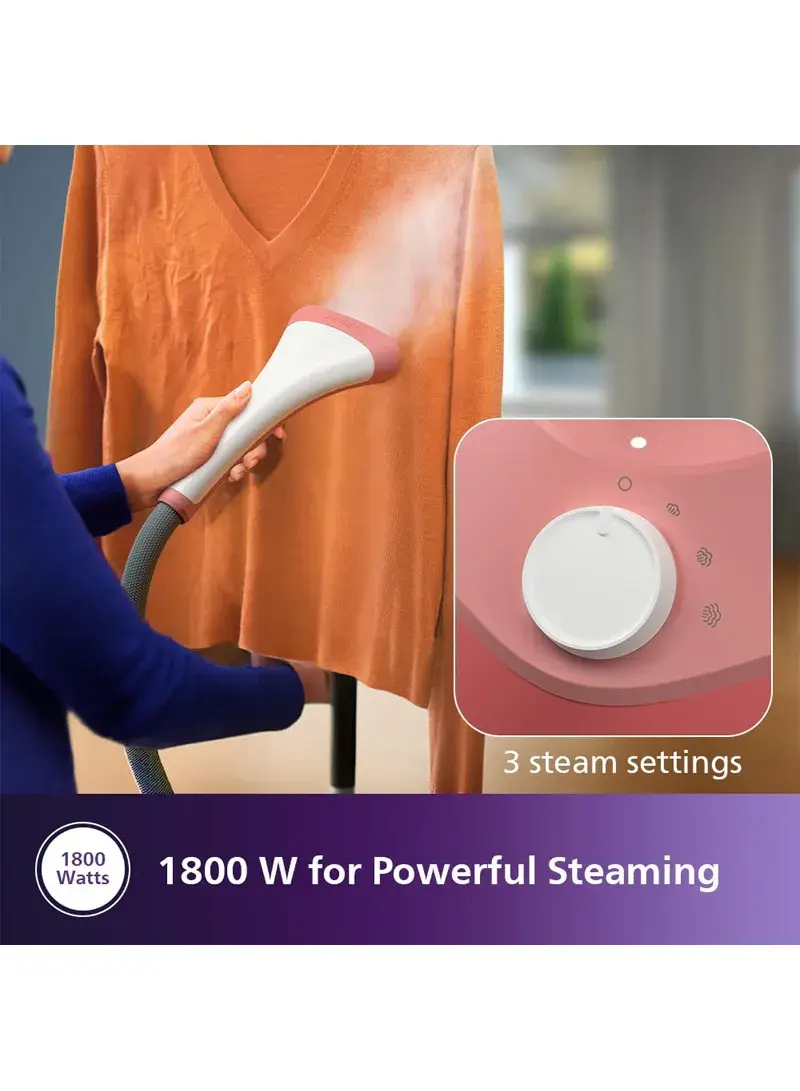 Philips Garment Steamer 1000 Series - 1800W, 1.8L Detachable Tank, 3 Steam Setting, 36 g/min, Soft Red.