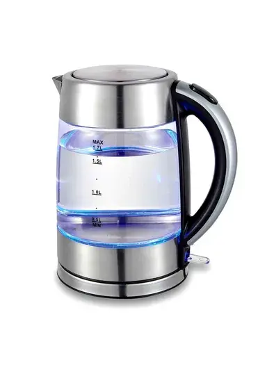 1850-2200W 1.7L Glass, Stainless Steel Kettle With 360° Rotational Base & Automatic Switch-Off QCKG-17002