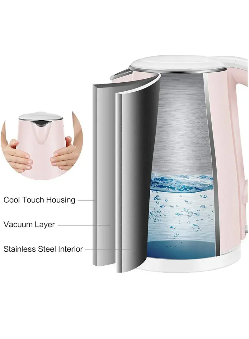 2200W 1.7L Stainless Steel Cordless Kettle - Pink