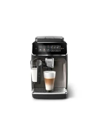 Philips Fully Automatic Espresso Machine Series 3300-6 Beverages, 1.8L Water Capacity, 1500W, LatteGo, SilentBrew, Coloured Touch Display, 12 Grinder Settings, Black Chrome - EP3347/90