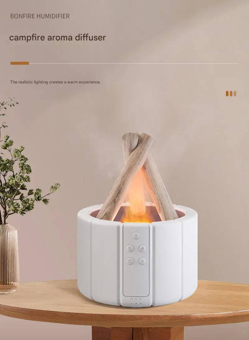 Creative Campfire Simulation Aroma Diffuser Humidifier with Remote Control & LED Light Effects - Black