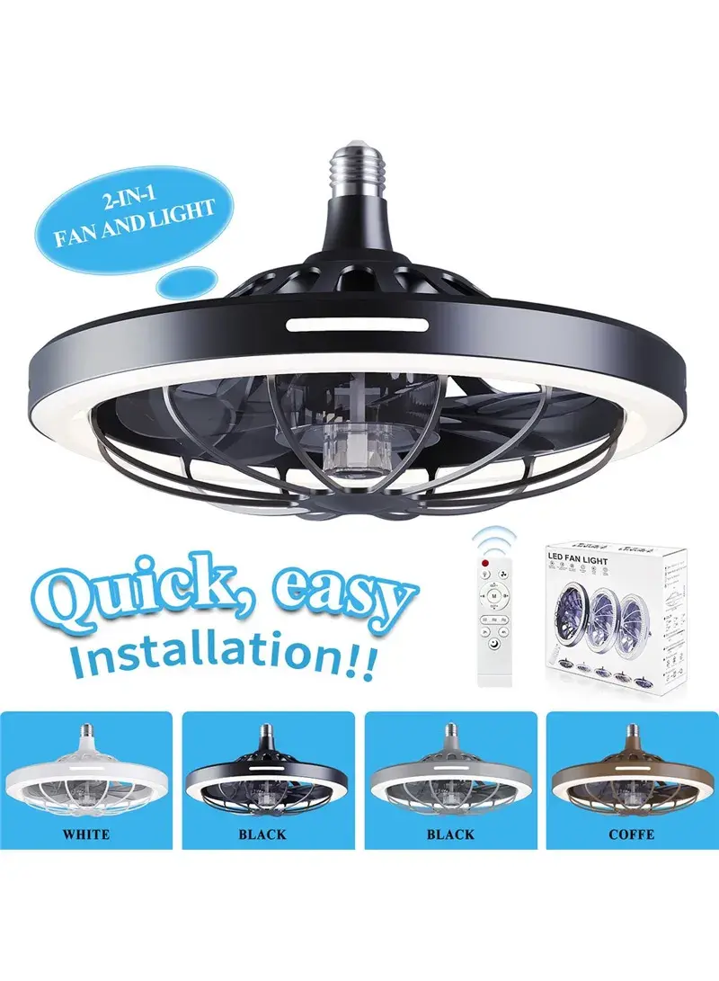 30W LED Ceiling Fan Light Smart Dimmable Remote Control Pendant Fan Lamp 3 Speed Adjustable LEC019 - Black & White