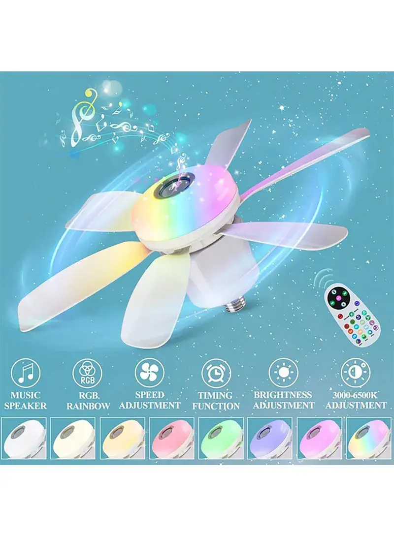 32W Small 3-Speed Fan Light RGB Smart Dimmable Timer Remote Control Ceiling Fan Lamp with BT Speaker LEC020R - Black