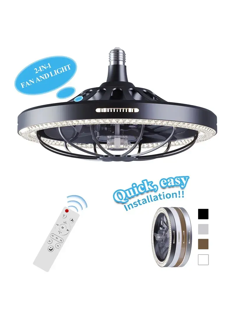 30W LED Ceiling Fan Light Smart Dimmable Remote Control Pendant Fan Lamp 3 Speed Adjustable LEC019 - Black / Crystal Cover