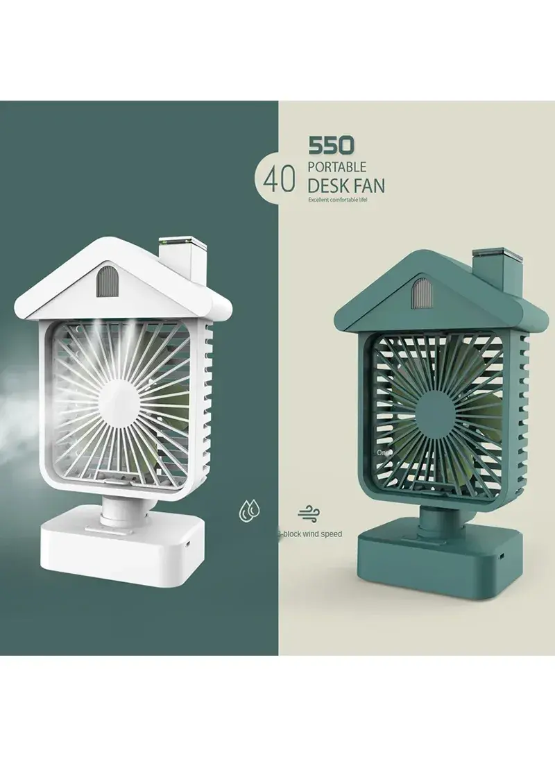 2400mAh Air Conditioning Fan Rechargeable Battery Operated Home Desktop Double-Spray Fan Office Air Cooler (L12.5 x W11.4 x H19.5)cm - Blackish Green