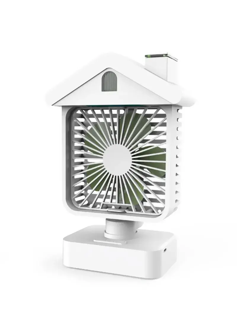 2400mAh Air Conditioning Fan Rechargeable Battery Operated Home Desktop Double-Spray Fan Office Air Cooler (L12.5 x W11.4 x H19.5)cm - White