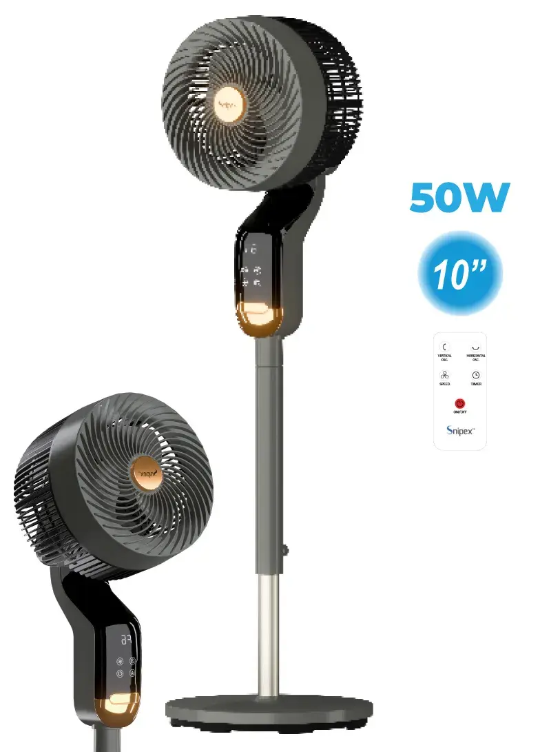 10" 50W 3D Oscillation Adjustable Height Turbo Air Circulating Stand Fan With Digital Display, Touch Panel, 8 Speeds, Wireless Remote Control & 12-Hour Timer SPX20R - Grey