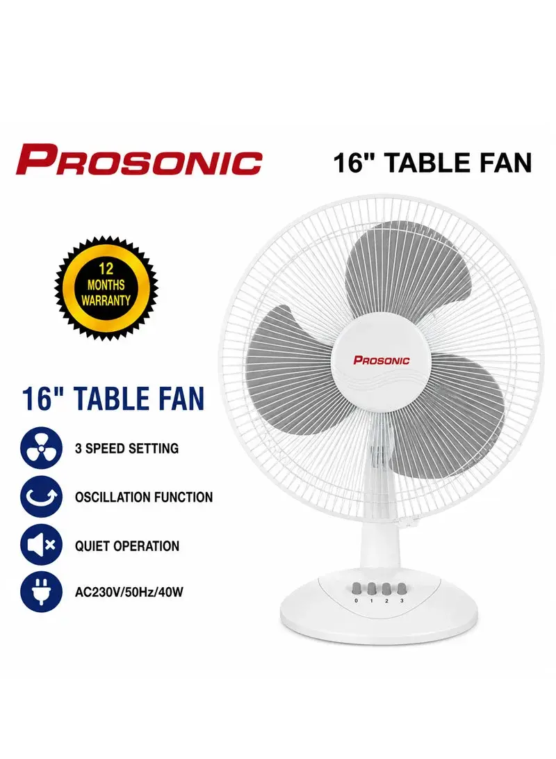 16" Table Fan, 40W, 3-Speed with Quiet Oscillating FT-40B