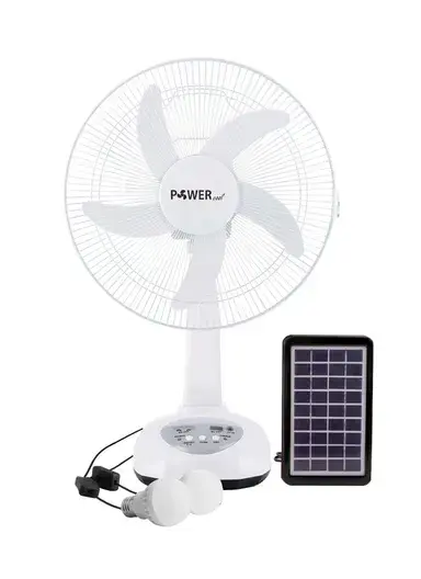 14" Rechargeable Fan With Solar Panel & Bulbs