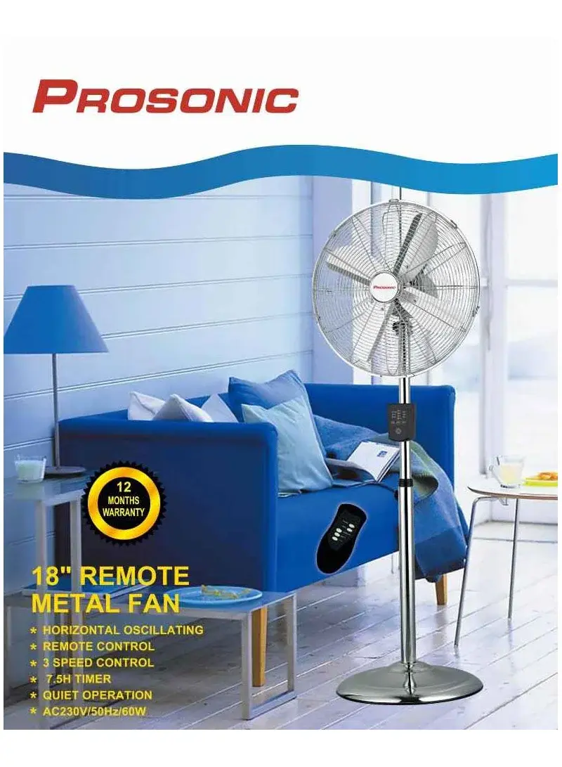 18" 3-Speed Adjustable Stand Fan with Remote & Timer FD-45M-RC