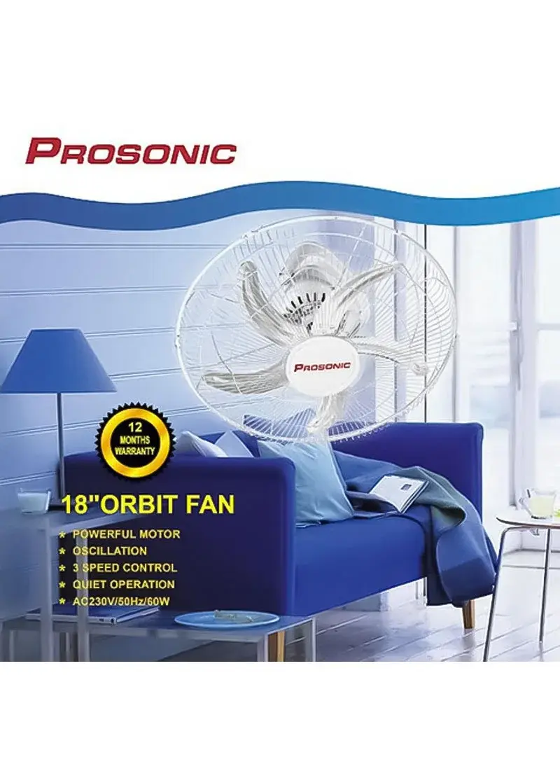 18" Orbit Oscillating Fan, 60W, 3-Speed, Quiet Operation OF-1801