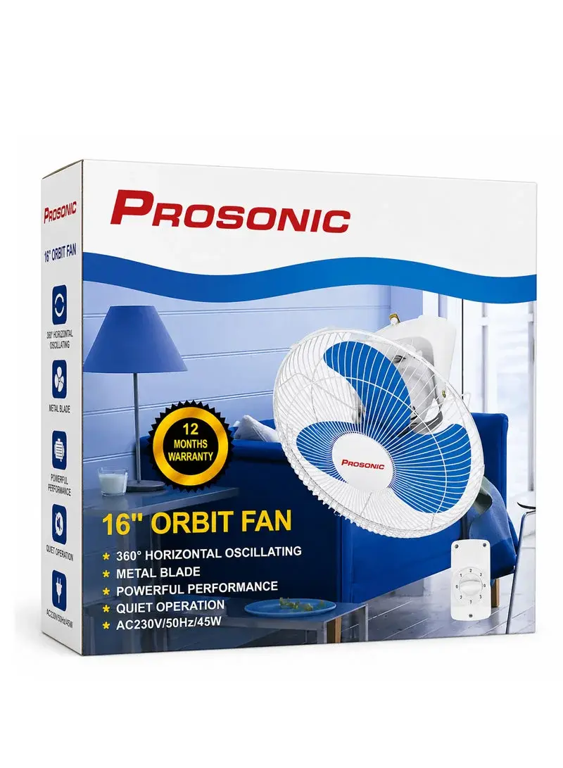 16" Orbit Fan, 3-Speed, 360° Oscillation, Metal Blades, Quiet Operation OF-1601