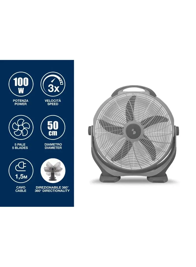 Adjustable Box Fan, 100W Power, 5 Large Blades, 3 Speeds P206VEN560