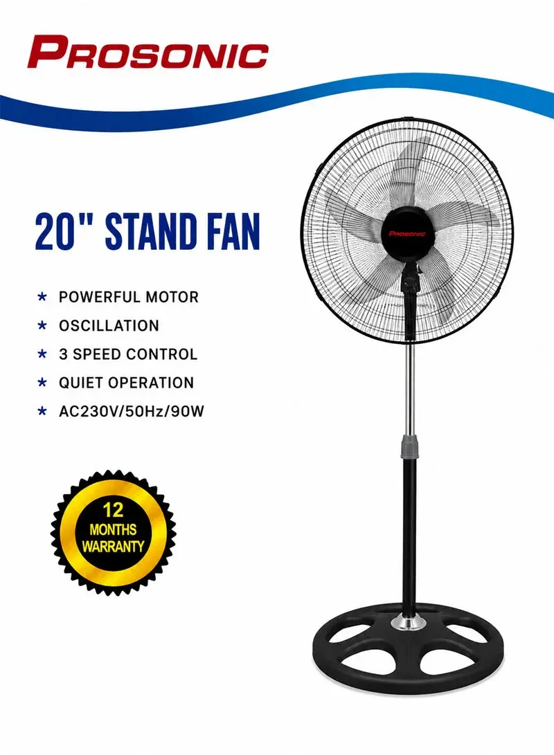 20" Quiet Oscillating Stand Fan, 90W with 3 Speeds FS-2001