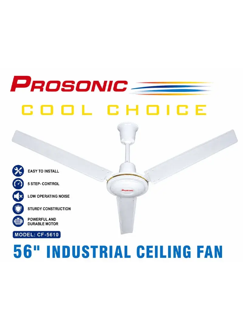 56" Industrial Ceiling Fan, 5-Speed, Heavy Duty Quiet Motor CF-5610