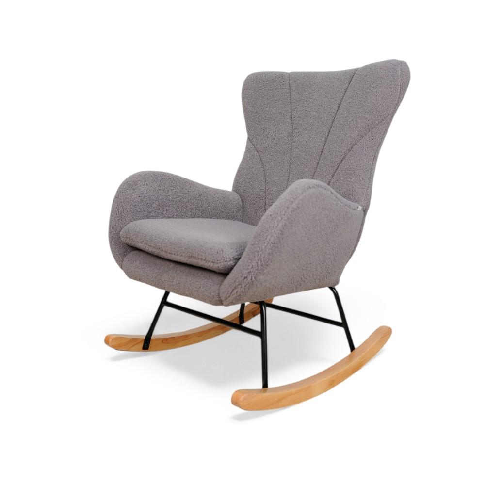 Rocking Chair Covered with Teddy Boucle GREY