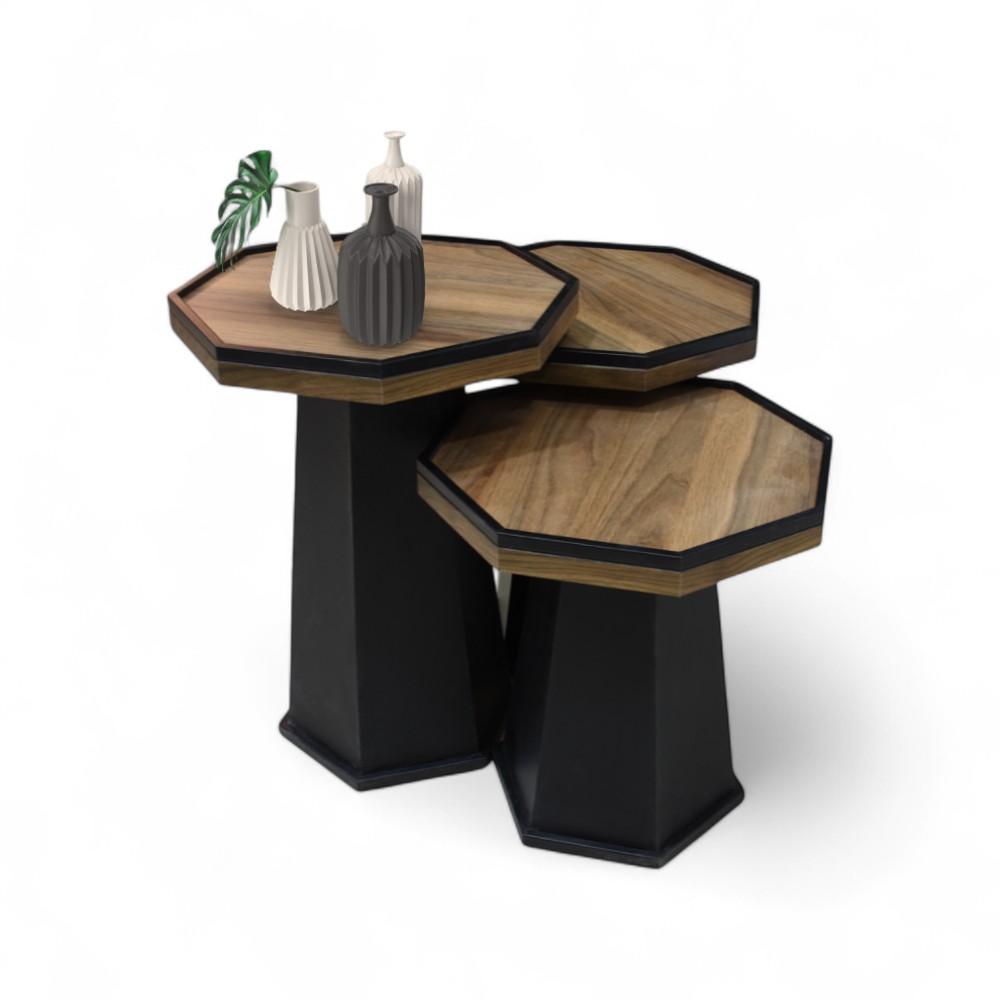 Jikon Table Set of 3 Walnut-Black Walnut