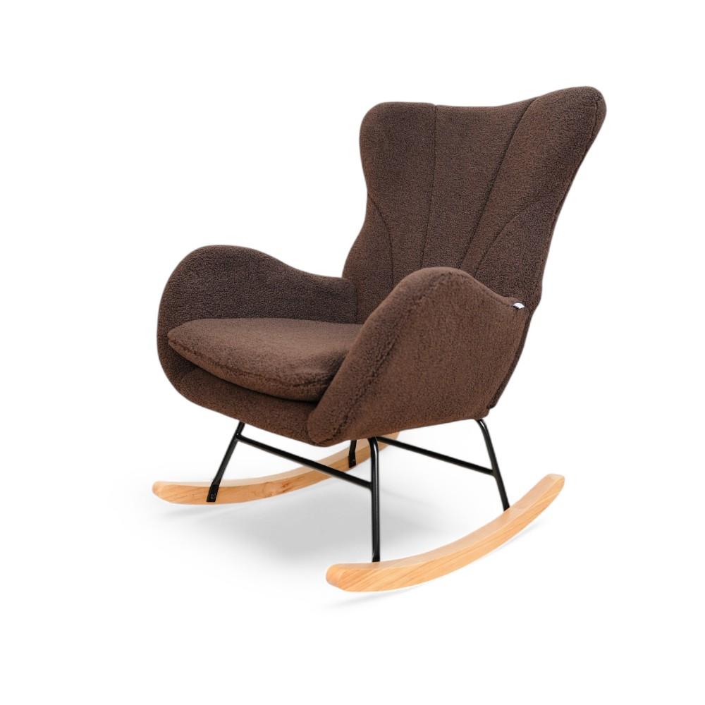 Rocking Chair Covered with Teddy Boucle DARK BROWN