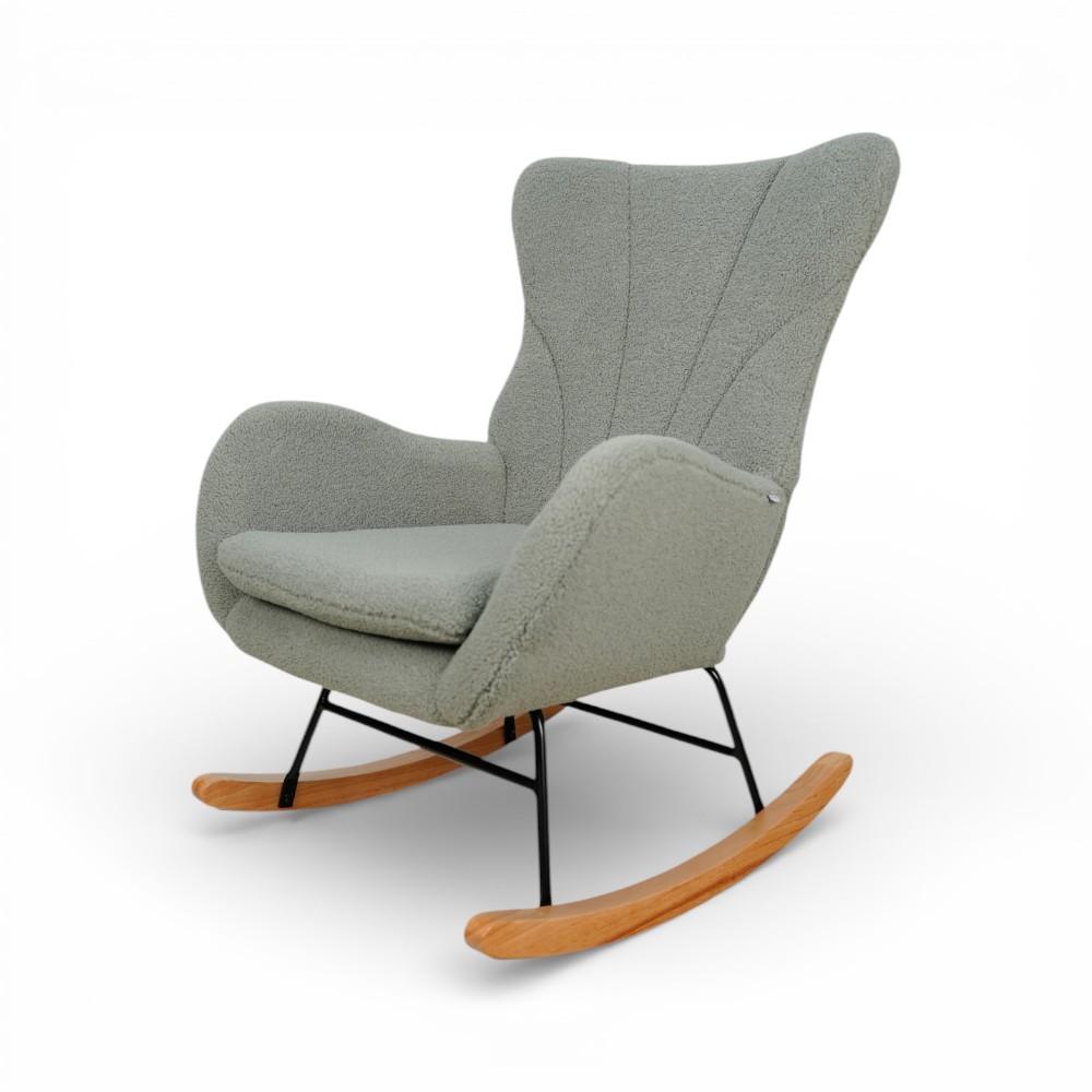 Rocking Chair Covered with Teddy Boucle LIGHT GREY