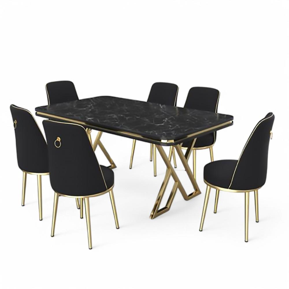 Table Steel Ring with 6 Chairs BLACK