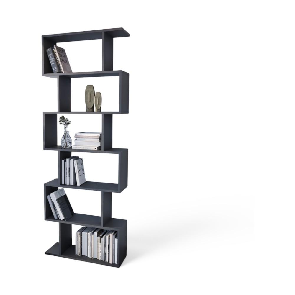 ZIGZAG BOOKSHELF with 6 SHELVES - ANTHRACITE